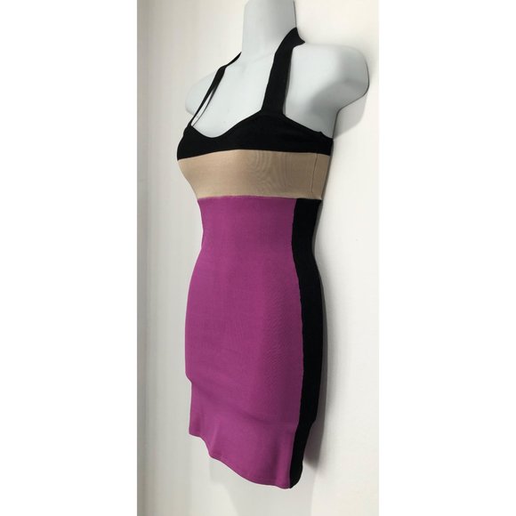 bebe Colorblock Halter Bodycon Mini Dress - XS - Picture 2 of 4